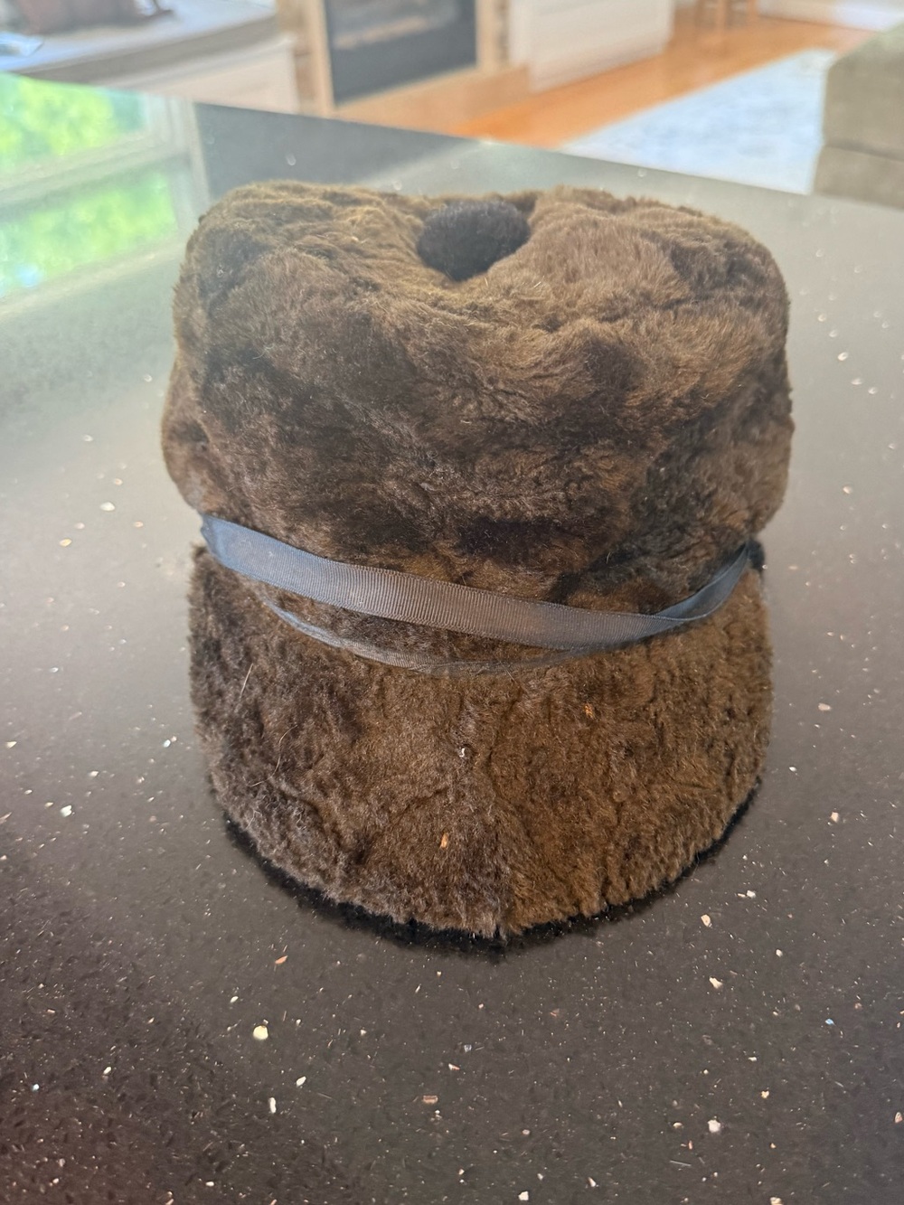 Plush Dark Brown Faux Fur Accent Hat - Home Accents Decor